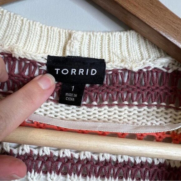 Torrid Womens Size 1X Kimono Cardigan Cotton Multi Stripes Open Knit Longline - Picture 7 of 10